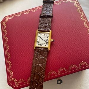 Cartier Gold Brown Watch with Luxurious Leather Strap